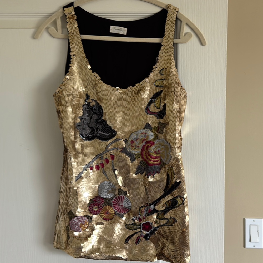Camilla Gold Sequin Floral Top